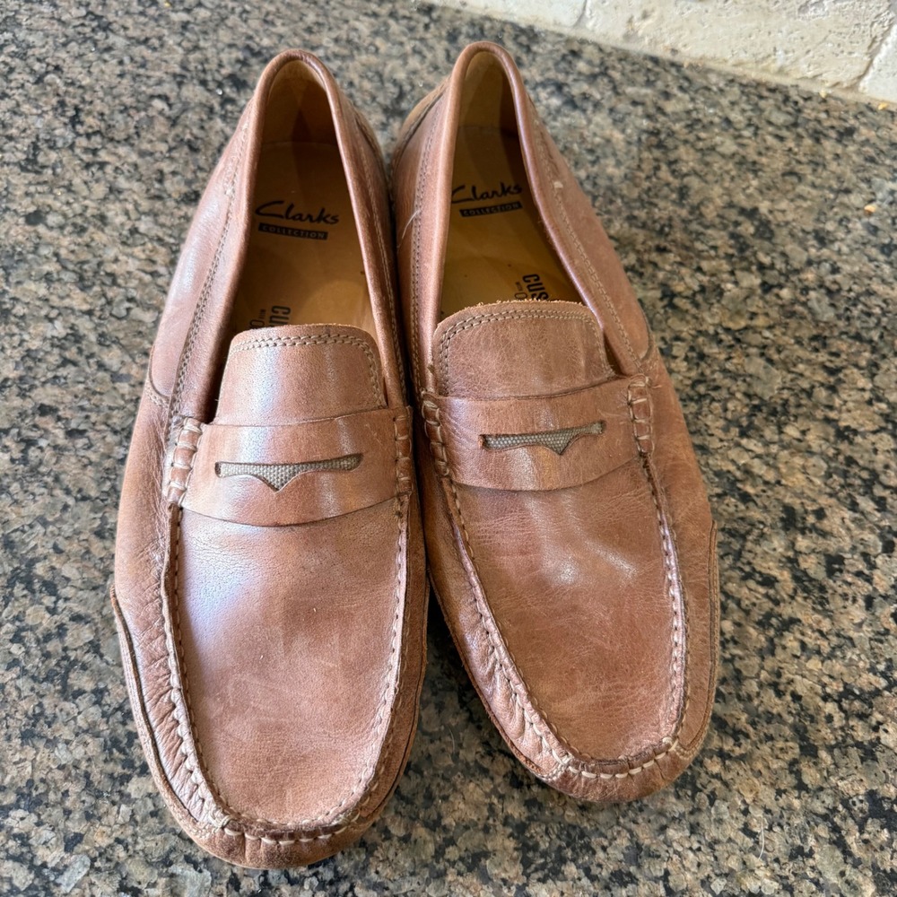 Clarks Collection Mens Tan Leather Penny Loafer Driving Shoe 26108167 Size 9.5 M
